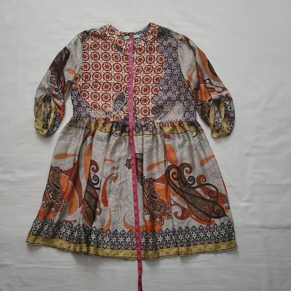 Karlie Women's Flowy Roll Tab Sleeve Multicolor Print Button Front Dress Small - Picture 11 of 11